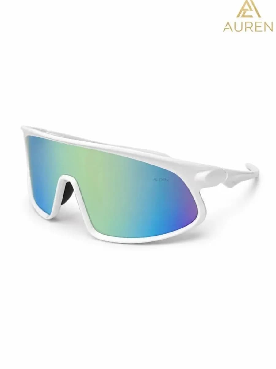 Óculos de sol esportivo Vortex Perle, lente única branca com espelhamento arco-íris — Auren Eyewear