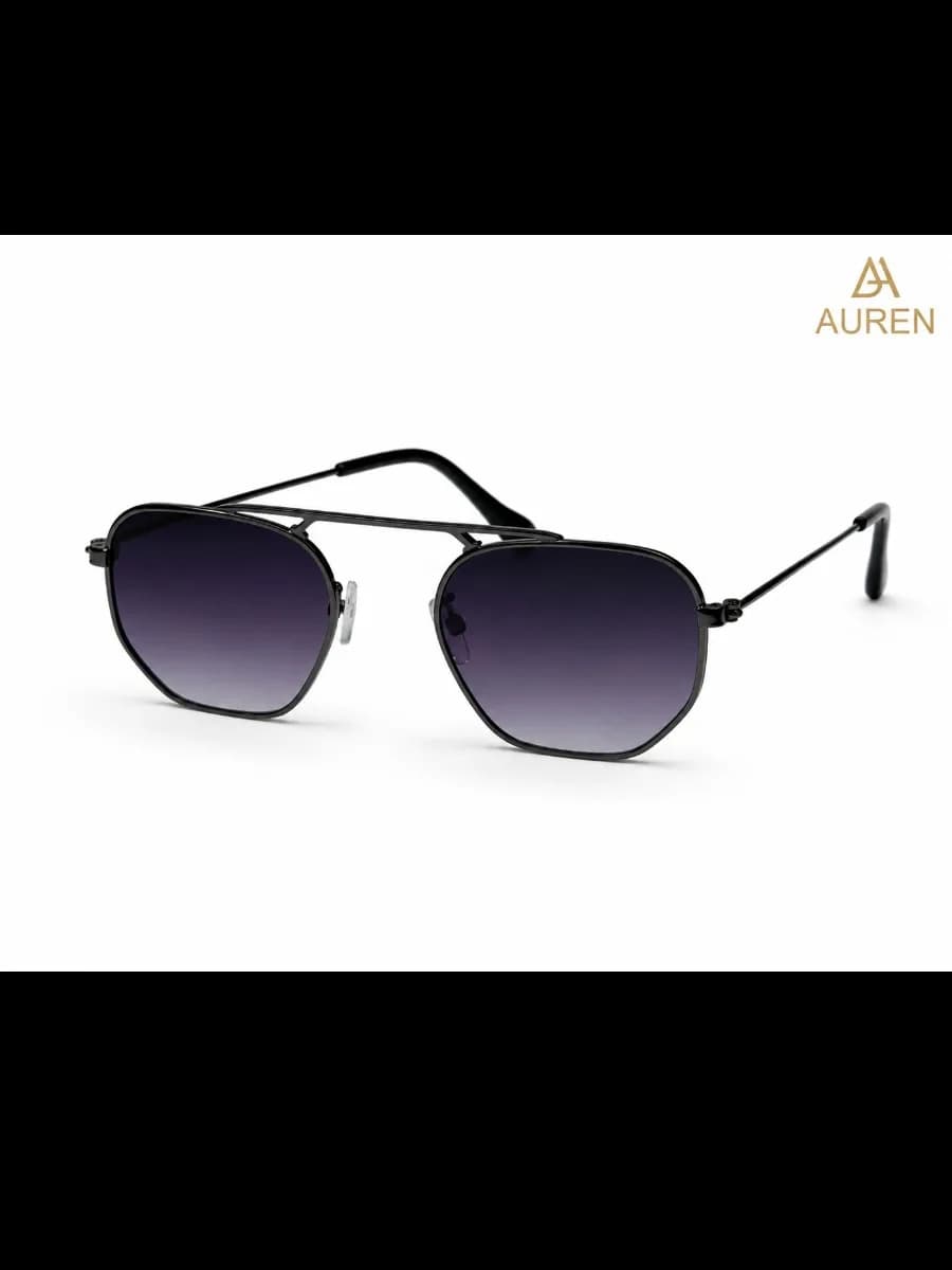 Óculos de sol hexagonal Hexagon Graphite, metal grafite com dupla barra e lentes degrade escuro — Auren Eyewear